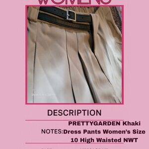 PRETTYGARDEN Khaki Pleated Dress Pants with Black Belt